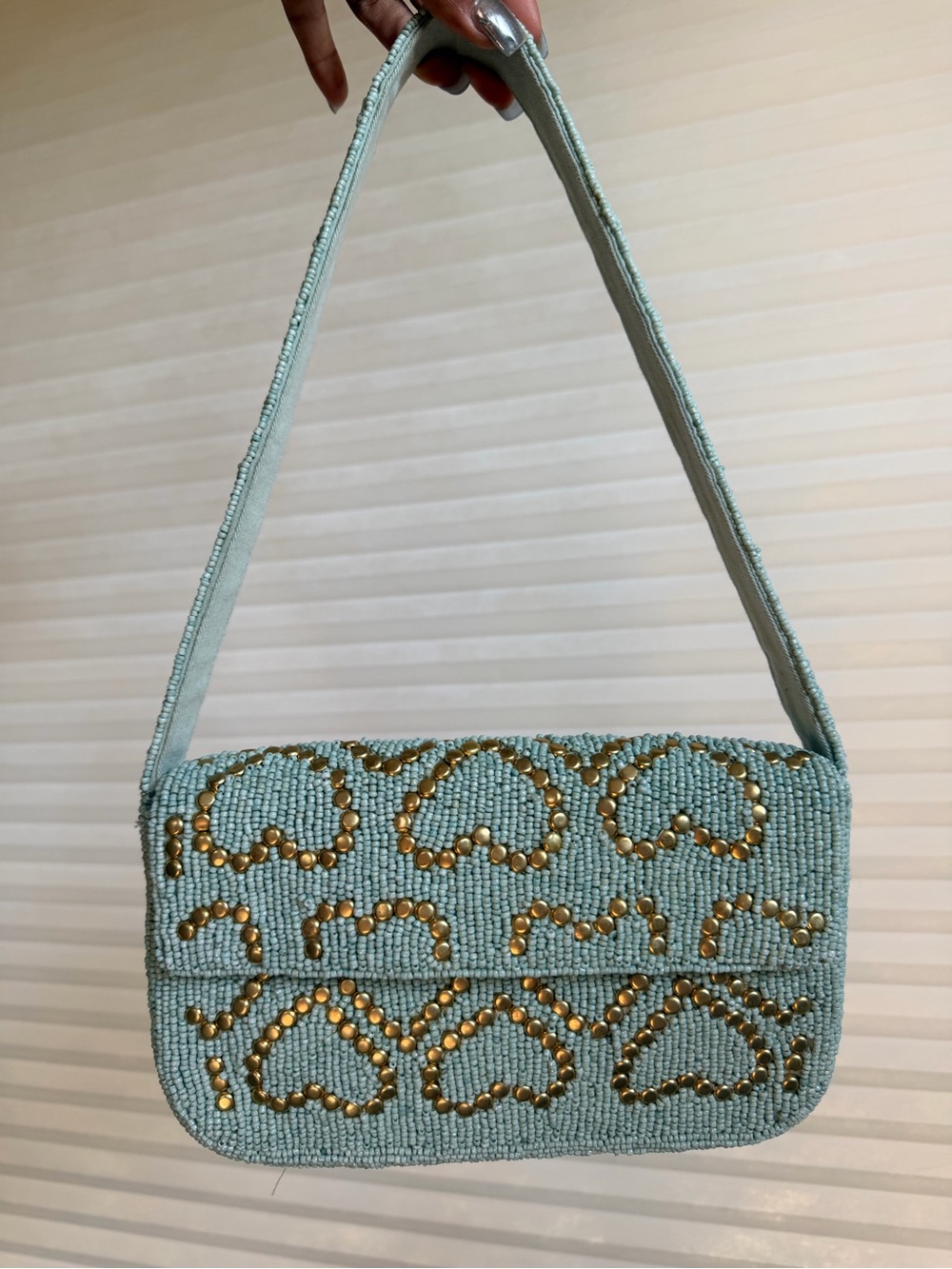 Maeve by Anthropologie Mint Hand-Beaded Shoulder Bag | Gold Motif | Rare